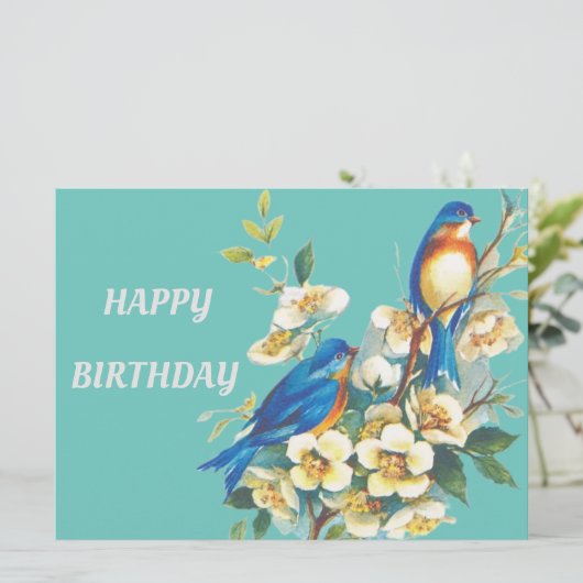 Carte oiseaux bleus sur floral (Debout devant)
