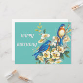 Carte oiseaux bleus sur floral (Devant/Arrière en situation)