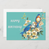 Carte oiseaux bleus sur floral (Devant / Derrière)
