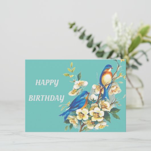 Carte oiseaux bleus sur floral (Debout devant)