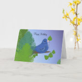 Carte Oiseaux bleus voeux d'anniversaire (Fleur jaune)