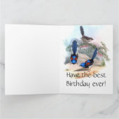 Carte Oiseaux bleus Wren Flore Fleurs sauvages Anniversa (Intérieur)