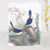 Carte Oiseaux bleus Wren Flore Fleurs sauvages Anniversa (Fleur jaune)