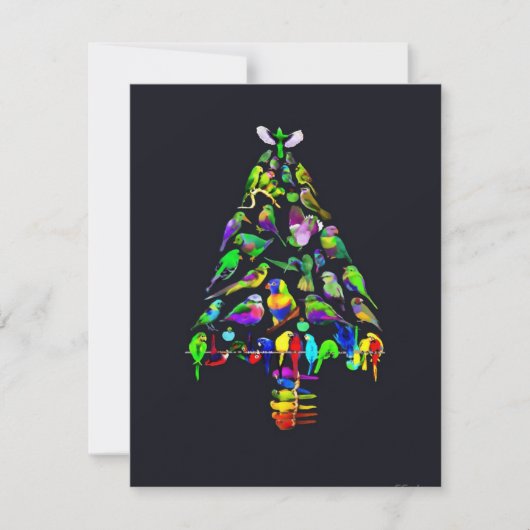 Carte Oiseaux brillants Arbre de Noël (Devant)