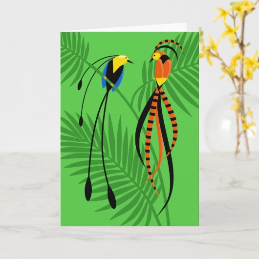 Carte Oiseaux colorés et lumineux du paradis blanc (Fleur jaune)
