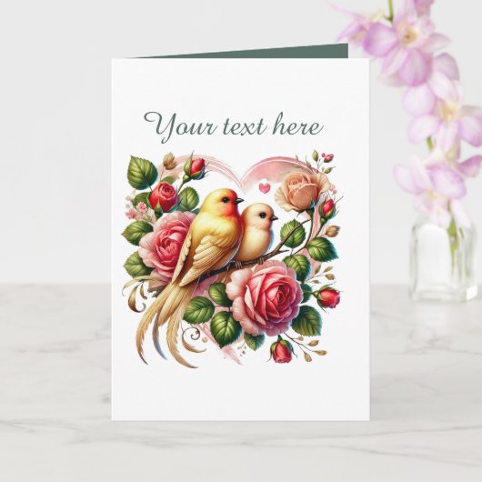 Carte Oiseaux d'amour mignons Mariage ajouter du texte  (Orchidée)