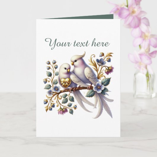 Carte Oiseaux d'amour mignons Mariage ajouter du texte  (Orchidée)