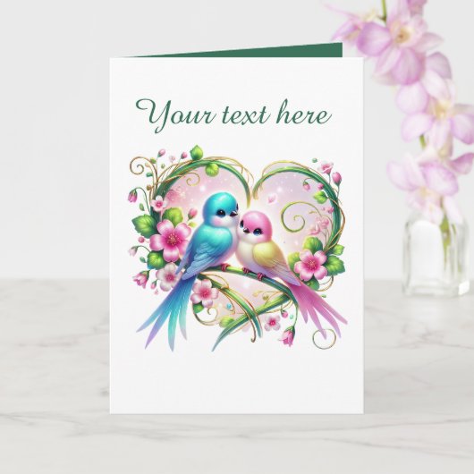 Carte Oiseaux d'amour mignons Mariage ajouter texte (Orchidée)