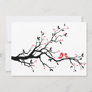 Carte Oiseaux d'amour s'embrassant sur un arbre avec des