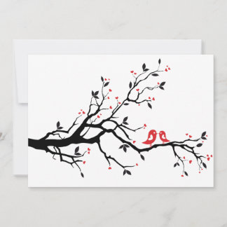 Carte Oiseaux d'amour s'embrassant sur un arbre avec des