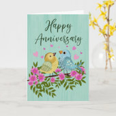 Carte Oiseaux d'anniversaire avec fleurs et coeurs (Fleur jaune)
