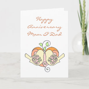 Carte Oiseaux d'anniversaire de maman et papa avec cœur