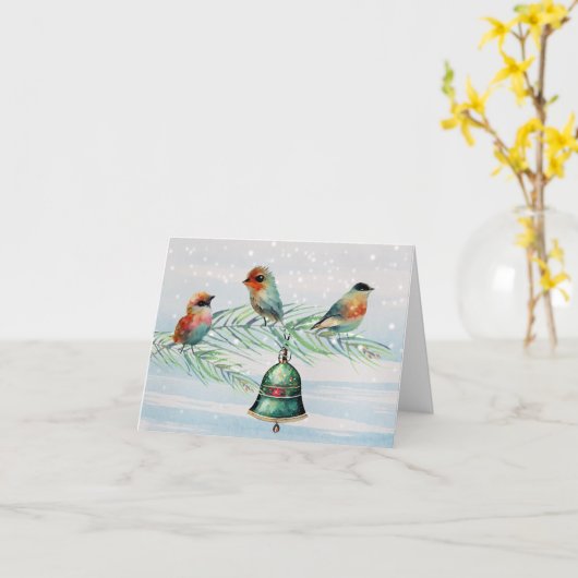 Carte Oiseaux dans la neige sur une branche (Fleur jaune)