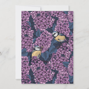 Carte Oiseaux dans le jardin violet lilas