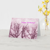 Carte Oiseaux dans un arbre, Grunge rose, Joyeux anniver (Fleur jaune)