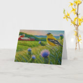 Carte Oiseaux de Goldfinch Chardons Ferme d'été Aquarell (Fleur jaune)