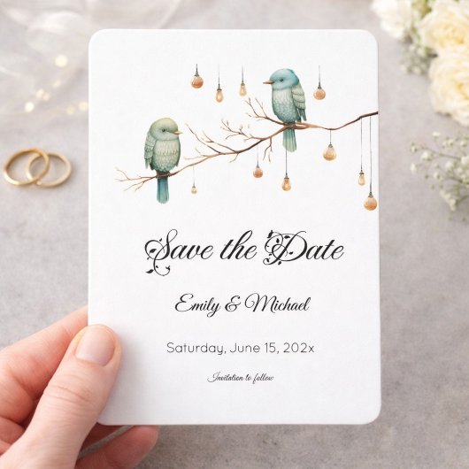 Carte Oiseaux de l'Amour de la Forêt Rustique Mariage Éc