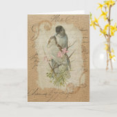 Carte Oiseaux de l'amour français victorien Chanson d'am (Fleur jaune)