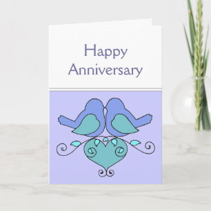 Carte Oiseaux de Lovebirds Anniversaire avec coeur flora