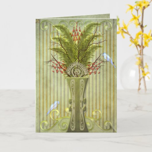 Carte Oiseaux de plumes (carte blanche) (Fleur jaune)