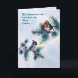 Carte Oiseaux d'hiver sortant sur Noël de membre<br><div class="desc">La carte parfaite de vacances pour l'amant d'oiseau avec deux oiseaux doux avec des casquettes d'hiver dessus sortent sur un membre pour vous souhaiter un Joyeux Noël.</div>