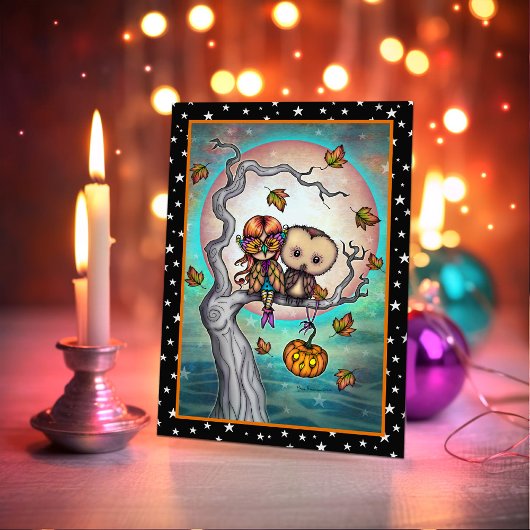 Carte Oiseaux d'une même volée Halloween Hibou et fille