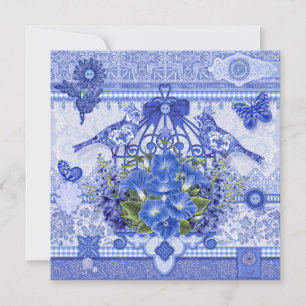 Carte Oiseaux en porcelaine bleue et oiseaux