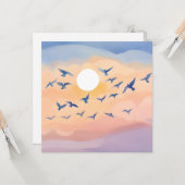 Carte Oiseaux en vol | Aquarelle de la nature du coucher (Devant/Arrière en situation)