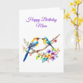 Carte Oiseaux et fleurs aquarelle pour l'anniversaire de (Fleur jaune)