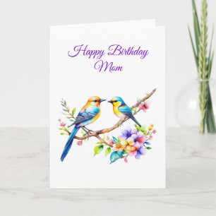 Carte Oiseaux et fleurs aquarelle pour l'anniversaire de