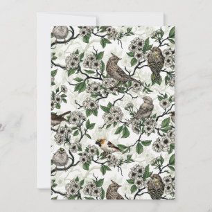Carte Oiseaux et fleurs de cerisier sur fond blanc