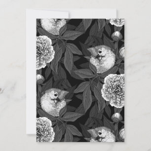 Carte Oiseaux et fleurs de pivoines monochromes, gris