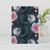 Carte Oiseaux et fleurs de pivoines roses avec feuille (Debout devant)