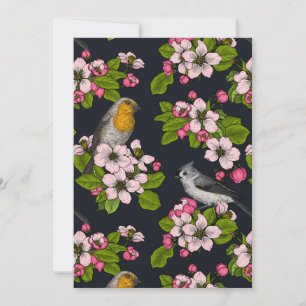 Carte Oiseaux et fleurs en noir