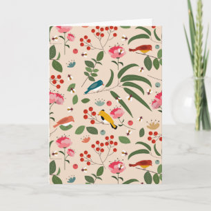 Carte Oiseaux floraux dessinés à la main Abeilles Motif 