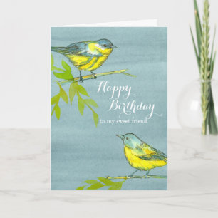 Carte Oiseaux Jaunes Bonne Ami d'Anniversaire