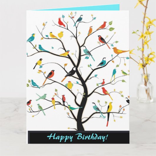 Carte Oiseaux modifiables dans un arbre Salutation (Fleur jaune)