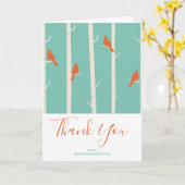 Carte Oiseaux oranges rétro sur Merci de bouleaux (Fleur jaune)
