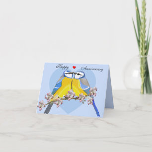 Carte Oiseaux romantiques, Cyanistes Caeruleus Anniversa