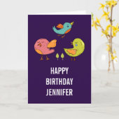 Carte Oiseaux Whimsical Colorés (Fleur jaune)