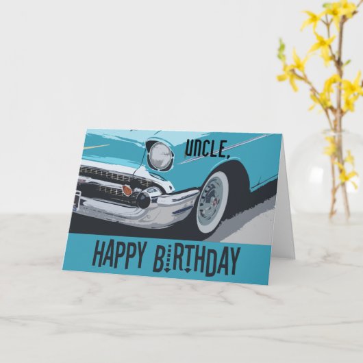 Carte Old Chevy birthday in blue for any uncle. (Fleur jaune)