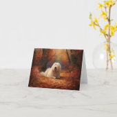 Carte Old English Sheepdog en automne Leaves Fall Inspir (Fleur jaune)
