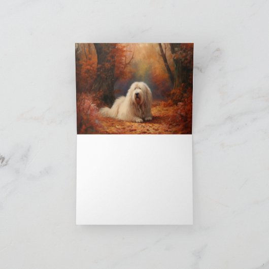 Carte Old English Sheepdog en automne Leaves Fall Inspir (Intérieur)