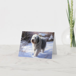 Carte Old English Sheepdog Laisser neiger Noël