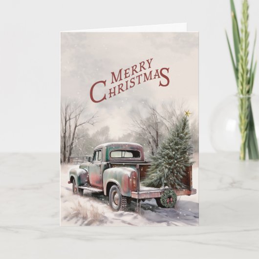 Carte Old Truck and Christmas Tree Greeting Card (Devant)