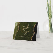Carte Olive Green Gold Agate Script Mariage Merci (Devant)
