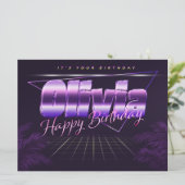 Carte Olivia Nom Prénom lila retro (Debout devant)