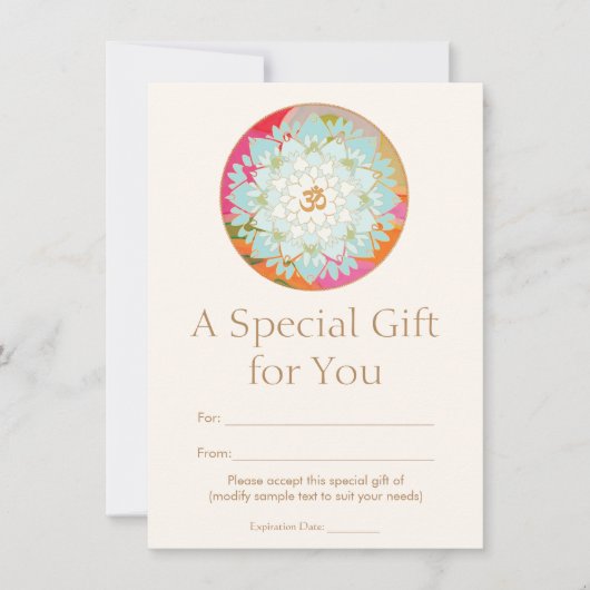 Carte Om Lotus Fleur Spirituelle Santé Certificat Cadeau (Devant)