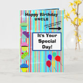 Carte Oncle Anniversaire Ballons Cupcakes Stripes NOM (Fleur jaune)