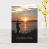 Carte Oncle Anniversaire, Sunset Fishing Silhouette (Fleur jaune)